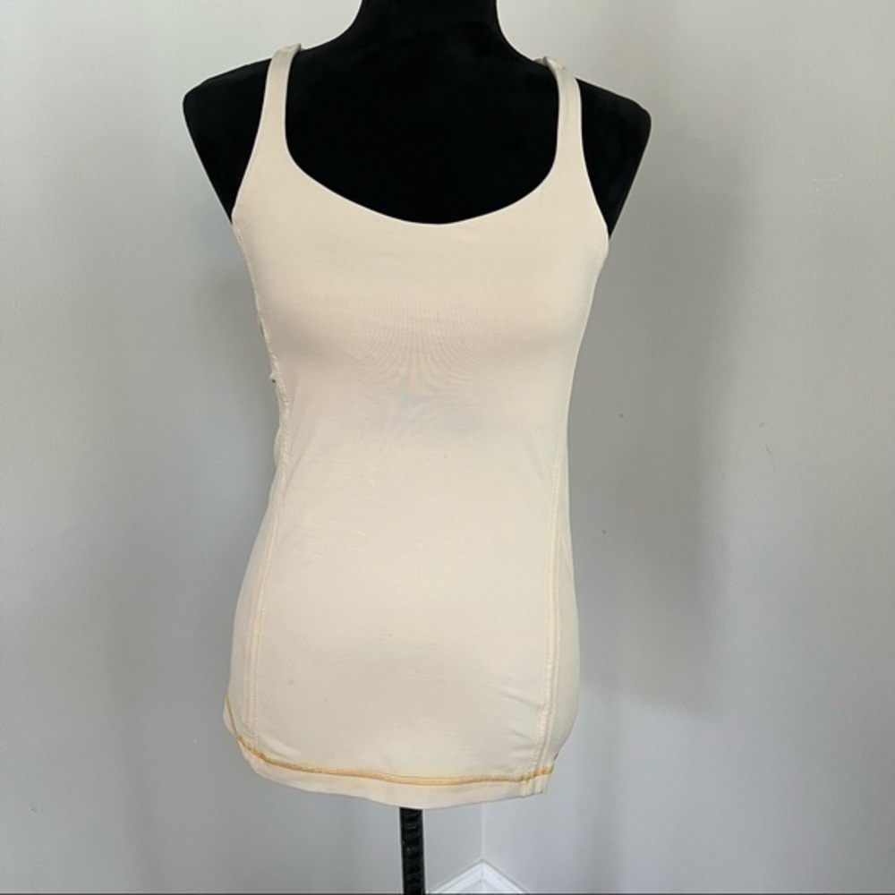 *Lululemon Yellow Gray Built-In Bra Criss across Back Tank Top Size 6
